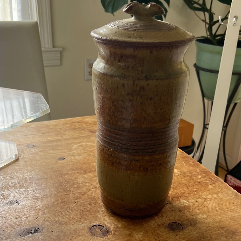 Large Vintage Art Pottery Lidded Storage Container signed